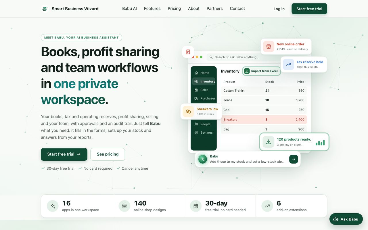 Smart Business Wizard home page